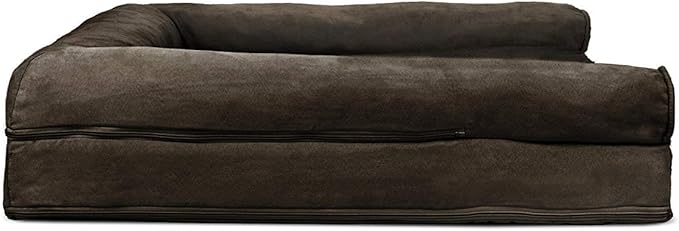 Furhaven Cooling Gel Dog Bed for Large Dogs w/ Removable Bolsters & Washable Cover, For Dogs Up to 95 lbs - Plush & Suede Sofa - Espresso, Jumbo/XL-PawvioPets