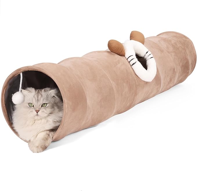 Collapsible Cat Tunnel Straight Tube for Indoor Cats & Kittens Large Foldable Play Cave Toy with Hanging Ball & Peek Hole,Ideal for Rabbits, Ferrets, Puppies & Small Pets-PawvioPets