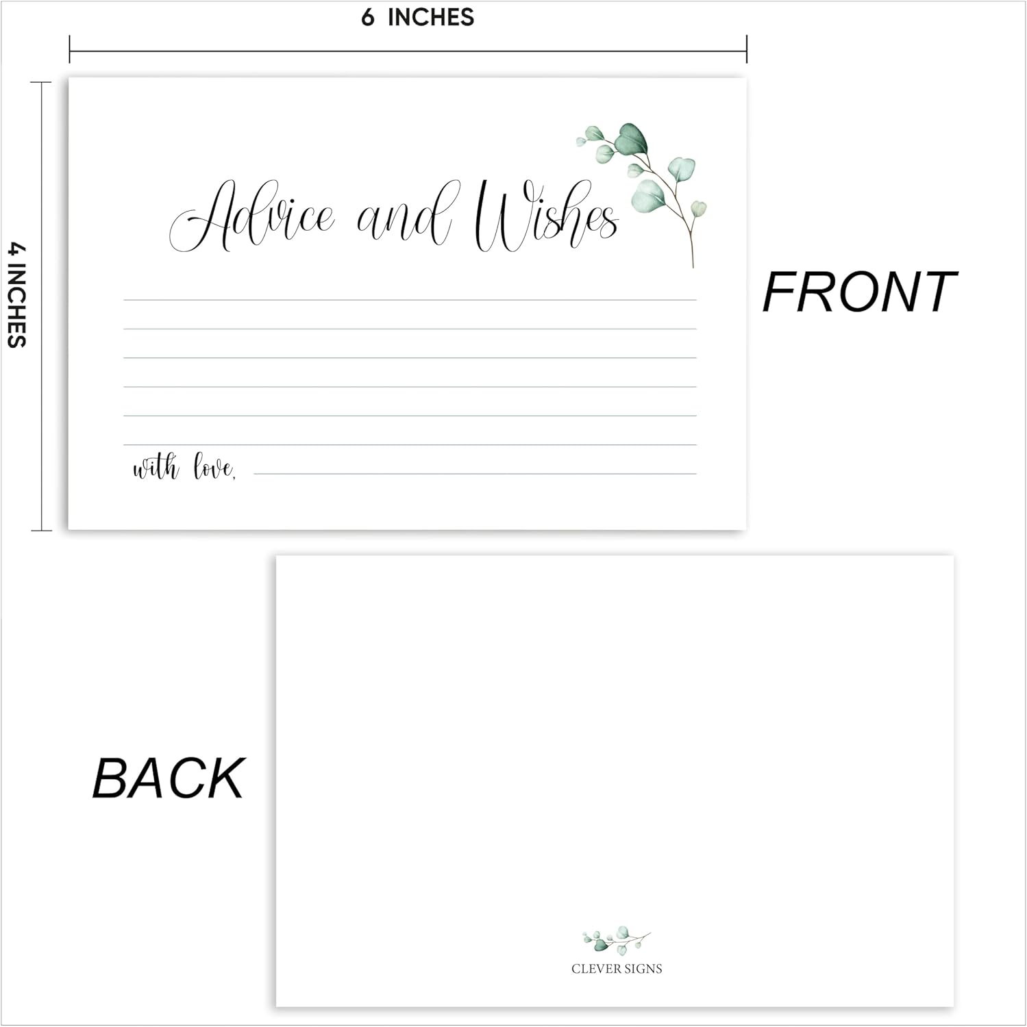 Watercolor Advice and Wishes Cards, 50 Pack, Double Sided, 4x6, Uncoated, Heavyweight Card Stock, Ideal for Weddings, Wedding Receptions, Bridal Showers, Baby Showers, other Parties and Celebrations