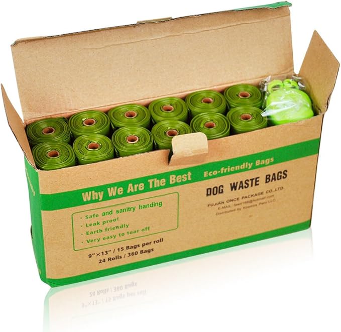 ECO-CLEAN Dog Poop Bags, 24 Rolls/360 Bags with Dispenser, Dog Waste Bags, Unscented, Leak-Proof, Easy Tear-Off-PawvioPets
