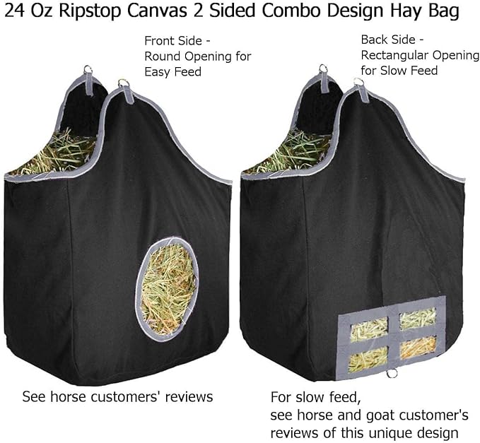 Derby Originals Large 24 OZ Canvas Horse Hay Bag 2 Sided Combo Design X Wide Gusset and 6 Month Warranty-PawvioPets