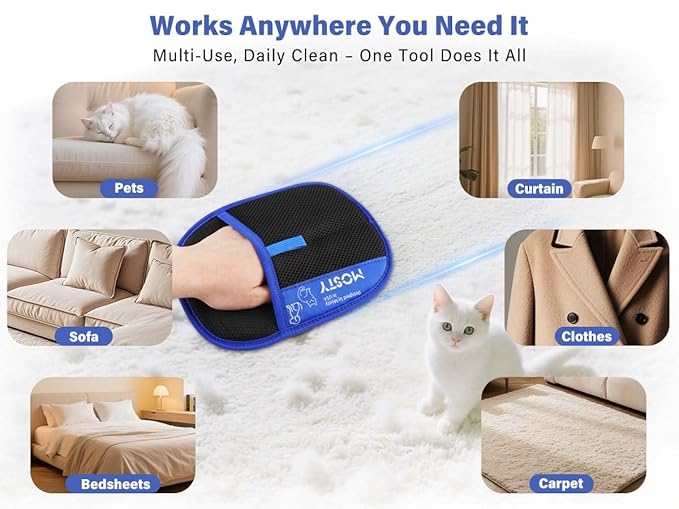 2Pcs Pet Hair Removal Glove,Double Sided Electrostatic, Reusable Cat & Dog Hair Remover Mitt for Furniture, Couch, Carpet, Car Seat, Quick Cleaning Grooming Glove-PawvioPets