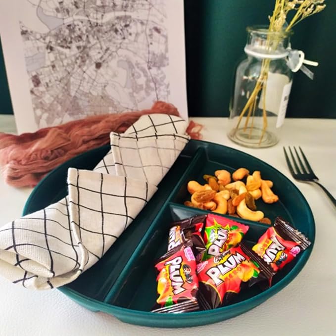 9" Unbreakable Divided Plates Set of 5, Wheat Straw Plate Reusable Dinnerware Portion Control Plate, Round Bariatric Plastic Plate for Kids Adults, BPA-free, Dishwasher Safe-PawvioPets