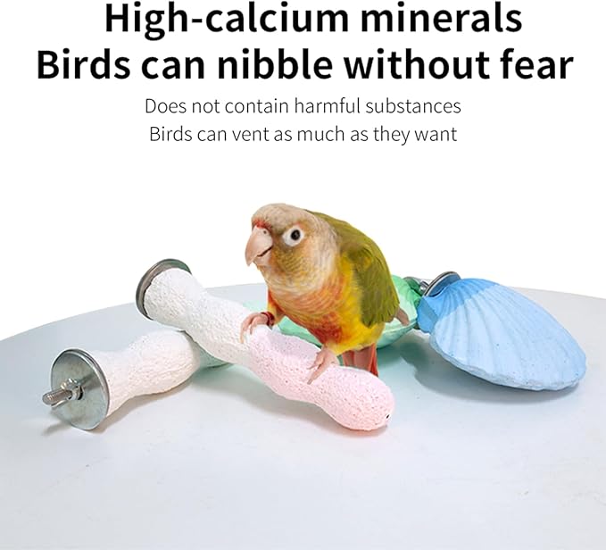 Bird Perches for Cage, Abrasive Surface High Calcium Mineral Parrot Perch Stand - Bird Nail File for Claw & Beak Health, Colorful Ceramic Bird Cage Accessories (Green, Coral)-PawvioPets