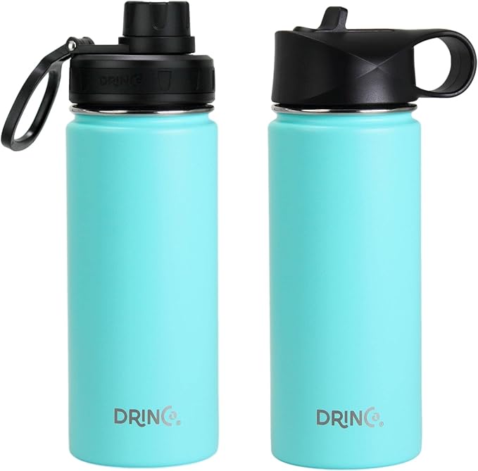 DRINCO Stainless Steel Water Bottle Spout Lid Vacuum Insulated Double Wall Water Bottle Wide Mouth (40oz 32oz 22oz 18oz 14oz) Leak Proof Keeps Cold or Hot (18 oz, 18oz Teal)-PawvioPets