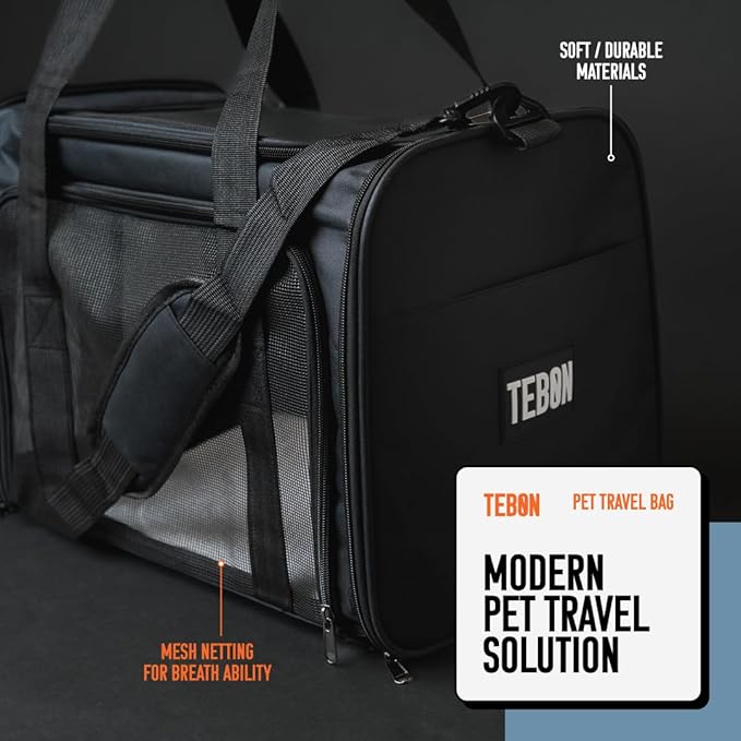 17.5" Pet Travel Carrier Bag - Collapsible Cat & Dog Carrier - Breathable, Durable & Spacious - Fits Small and Medium Pets up to 15lbs - Pet Travel Bag by Tebon-PawvioPets