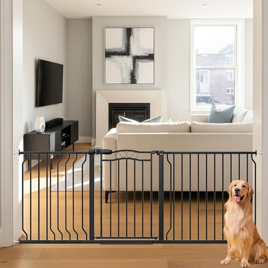Extra Wide Baby Gate 67.3-81.1 Inch, Pressure Mounted Dog Gate Indoor, Walk Thru Pet Gate for Cat Dog Child,Pet Gates for The House Stairs Doorway Black-PawvioPets