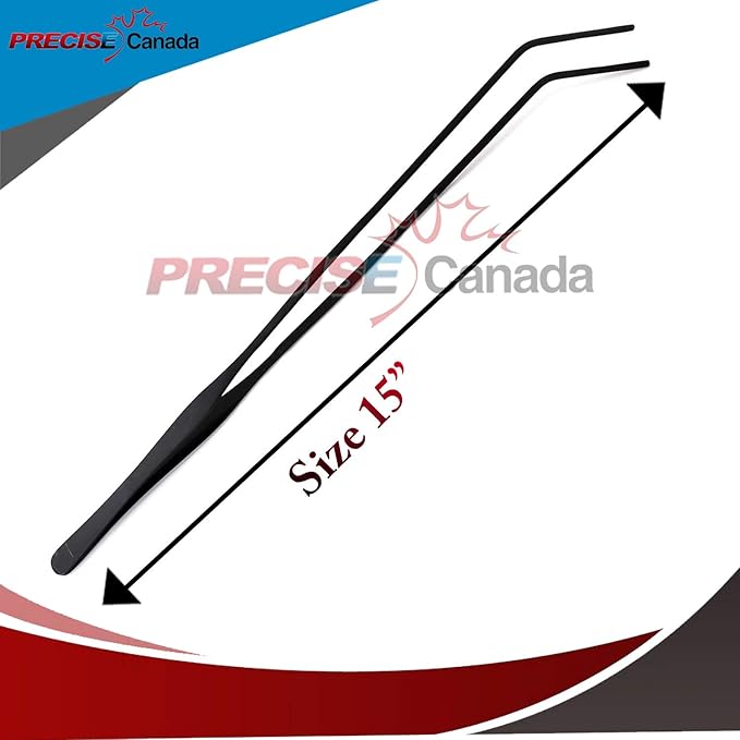 Aquarium Tweezers Stainless Steel Curved Tweezer with Carbonation Protection Coating Long Reptiles Feeding Tongs for Fish Tank Aquatic Plants Spider Snakes Lizards, 15 inch - Black-PawvioPets