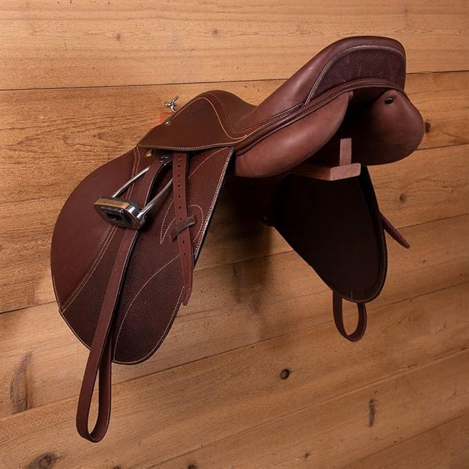 Collapsible Wooden English Saddle Rack | 18" Length | Easy to Mount | Folds Down Not Used | Fits Shorter Skirted Western Horse Saddles | Natural Pine Finish-PawvioPets