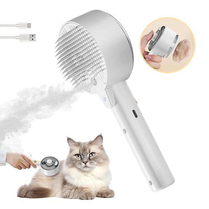 Cloud Care Cat Brush for Indoor Cat Steam Brush for Shedding Spritz Defur Comb for Cats Dogs Steam Brushes for Long Short Hair Cats Dogs Pet Steam Brushes for Massage Grooming Self-Cleaning-PawvioPets
