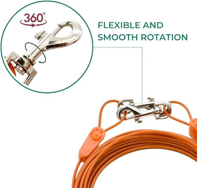 25FT Tie-Out Cables for Dogs - Strong, Safe, and Durable Dog Tie-Outs for Every Breed up to 250 Pounds - Weather and Wear Resistant Galvanized Aircraft Cable for Outside Use-PawvioPets