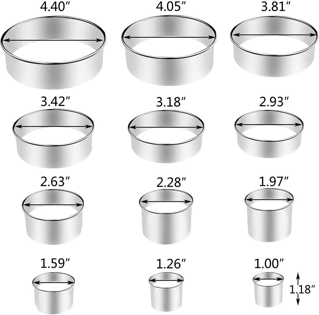 12 Pieces Round Cookie Cutters Set Stainless Steel Cookie Cutter Set Biscuit Plain Edge Round Cutters Circle Baking Metal Ring Molds Metal Ring Baking Molds Circle Pastry Donut Doughnut Cutter Set