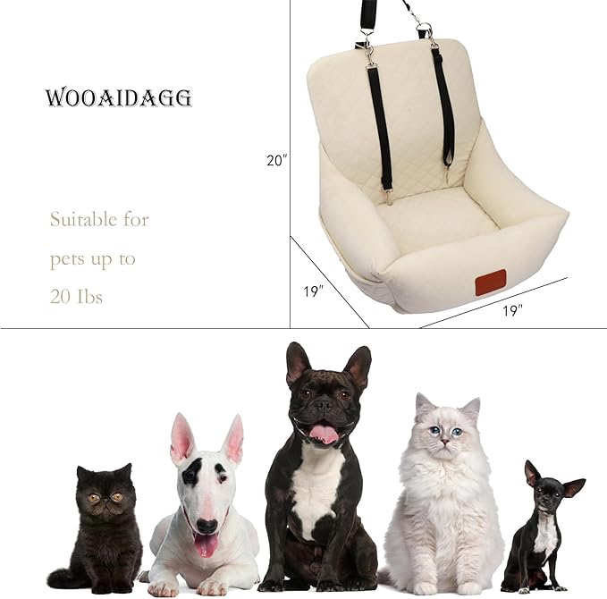 Dog Car Seat for Small Dogs,Ultra-Soft Fabric,2 Storage Pockets & Safety Leash,Adjustable Straps,Easy to Install,Fully Detachable and Washable(Beige)-PawvioPets