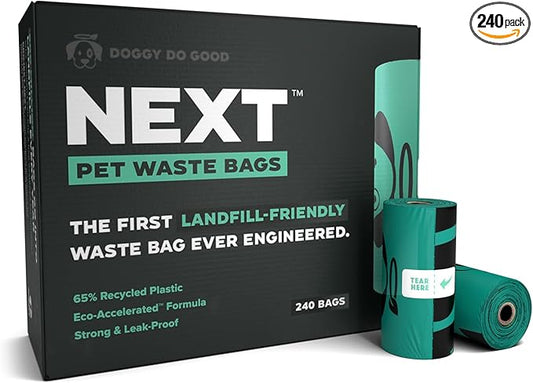 Doggy Do Good Next Pet Waste Bags for Dog Poop, Landfill Friendly, Recycled Plastic, Unscented, Leakproof, Strong, Thick, Earth Friendly, 240 Count-PawvioPets