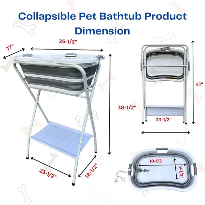 Collapsible Elevated Pet Bathtub, Foldable Washing Station for Small to Medium Dogs and Cats, Portable Pet Shower and Grooming Stand for Indoor and Outdoor Use-PawvioPets