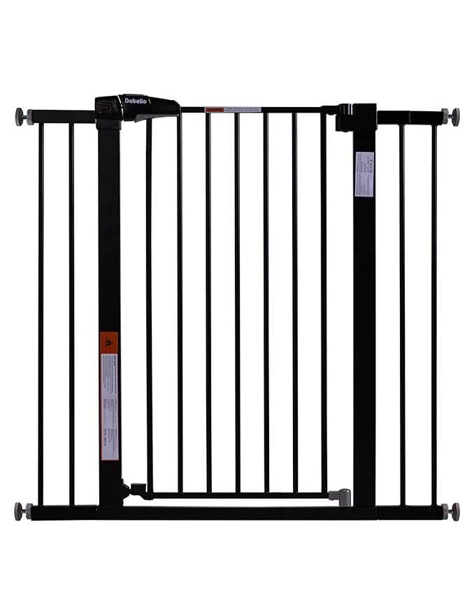 BABELIO 36" Tall Baby Gate, 26-40" Wide Auto Close Pet Gate, Pressure Mounted Metal Dog Gate, Easy-Install No Drilling, No Tools Required, with Wall Protectors and Extension Kits, Black-PawvioPets