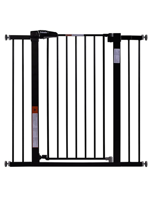 BABELIO 36" Tall Baby Gate, 26-40" Wide Auto Close Pet Gate, Pressure Mounted Metal Dog Gate, Easy-Install No Drilling, No Tools Required, with Wall Protectors and Extension Kits, Black-PawvioPets