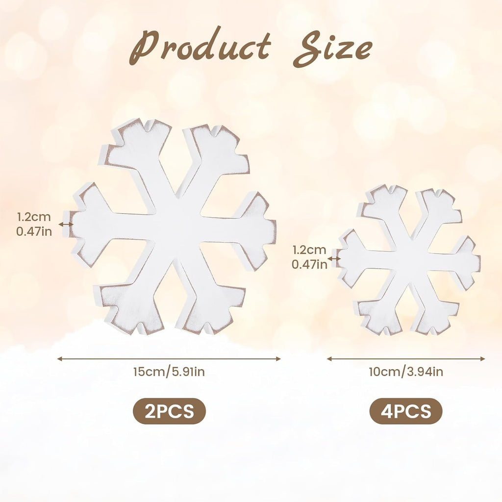 6Pcs Snowflake Decorations Christmas Decor White Winter Wooden Snowflakes Standing Christmas Tiered Tray Decor Table Signs Winter Wonderland Decorations for Indoor Home Xmas Shelf Fireplace Mantel