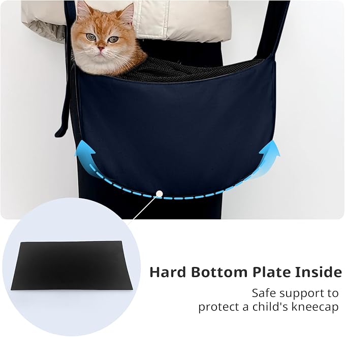 Dog Sling Carrier for Small Dogs and Cats, Lightweight Collapsible Pet Travel Bag with Adjustable Strap, Side Pockets & Breathable Mesh (Navy Blue, 15.7" L x 5.9" W x 8.6" H)-PawvioPets