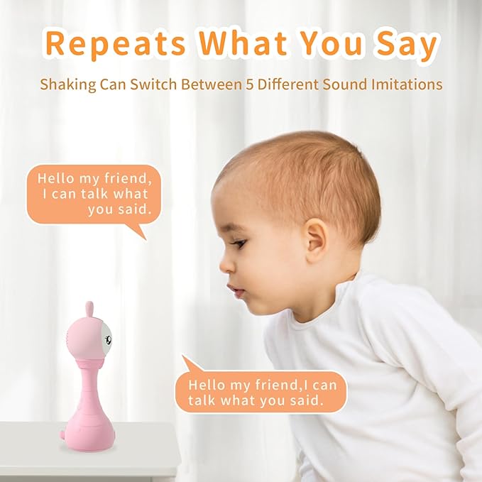 alilo Yoyo Talking Bunny Baby Musical Light-Up Rattle Toys 0-6-12-18 Months, Voice Mimicking Toy, Preloaded 90+ Audio Content, ABC/Number/Notes Learning Toys for Baby Infant Newborn Boy Girl Gifts-PawvioPets