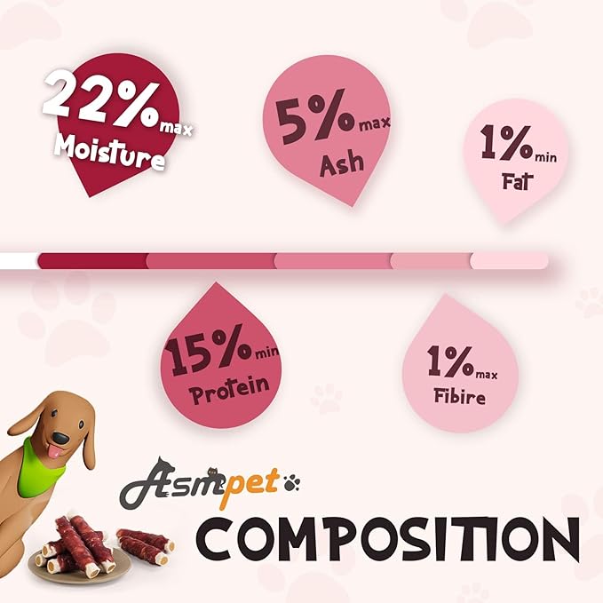 ASMPET Dog Treats Chews, Duck Wrapped Rawhide Sticks Filled with Sweet Potato for Small Medium Large Dogs（6pcs）-PawvioPets