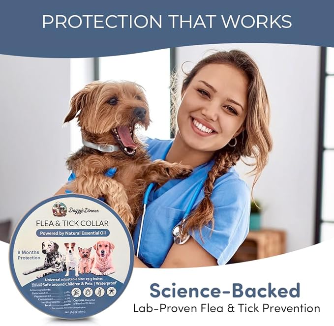 Flea and Tick Collar for Dogs, Cats – Natural Essential Oils – Long-Lasting 8 Month Protection – Waterproof, Adjustable – Safe for Puppies, Kittens, Sensitive Skin-PawvioPets