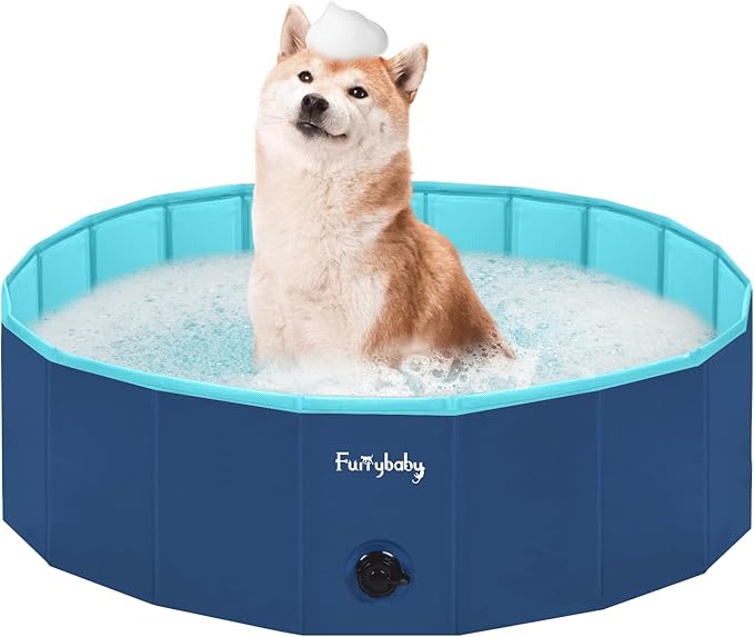 Furrybaby Dog Pool, Kiddie Pool with Hard Plastic Foldable Dog Bath Tub Portable for Dogs, Kids and Pet Swimming (Navy 39'') Indoor and Outdoor-PawvioPets
