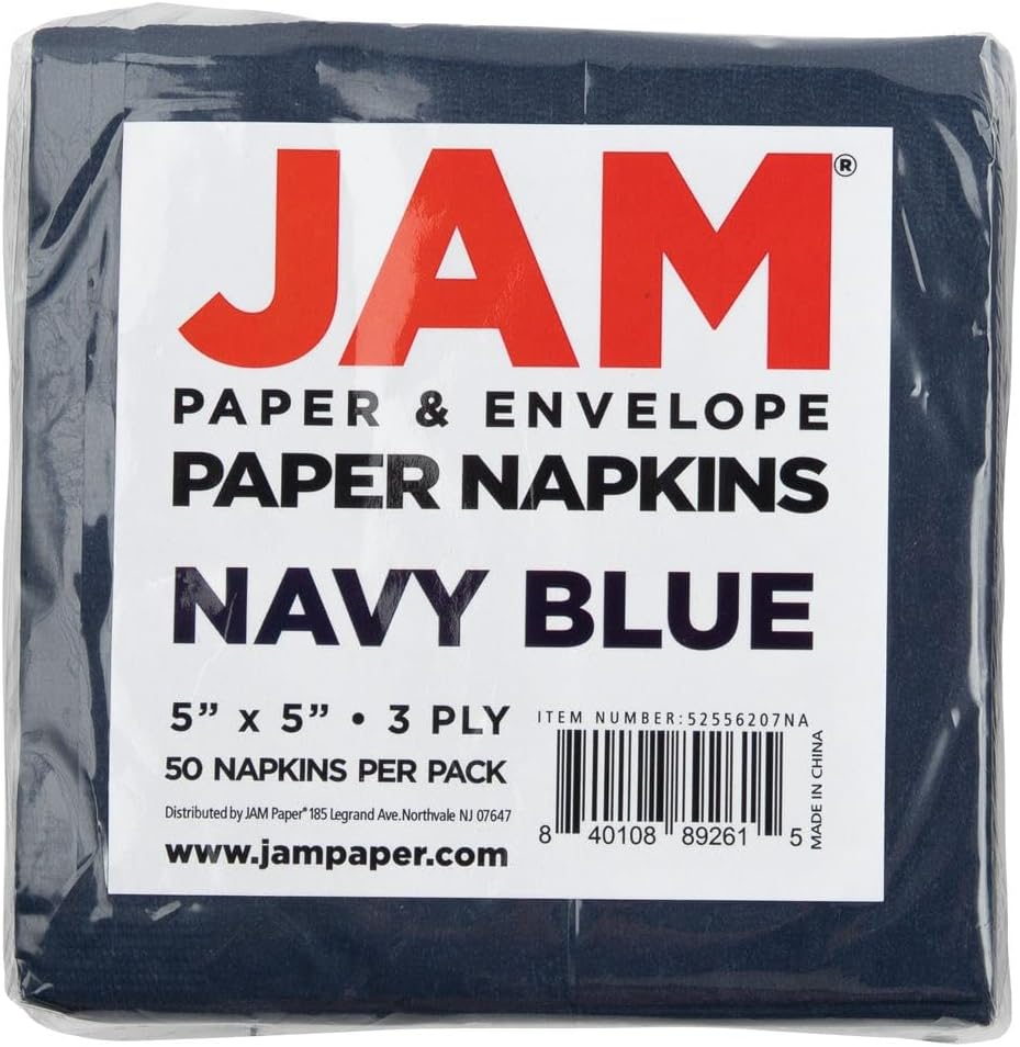 JAM PAPER Small Beverage Napkins - 5 x 5 - Navy Blue - 50/Pack