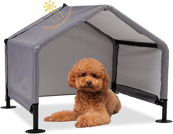 Dog Shade Shelter Outdoor Tent for Small Medium Dogs, Waterproof Sun Protection Pet House for Dogs, Small Animals and Livestock, Pet Canopy with Upgraded Doors and Ground Nails-PawvioPets