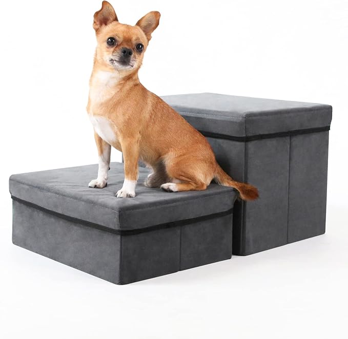 Foldable Dog Stairs/Steps 2-Tier Pet Steps Storage and Adjustable Steps for Small Medium Dogs Pet Steps Storage Stepper for High Beds Sofa Pet Dog Cat-PawvioPets
