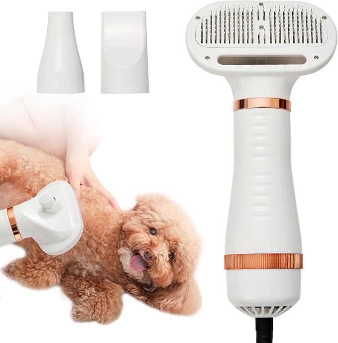 3-in-1 Pet Hair Dryer Brush for Dogs & Cats Portable, Dog Hair Blower & Slicker Brush Adjustable Temp (Low/Middle/High), Overheat Protection-PawvioPets