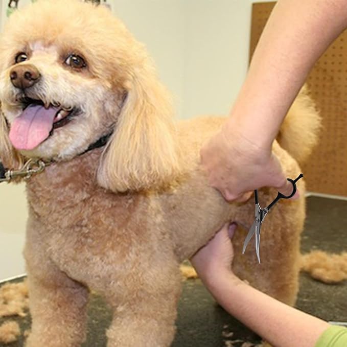 Dragon Creek 7" Upward Curved Dog Grooming Scissors - Safety Shears for Face & Paws Trimming - Black-PawvioPets