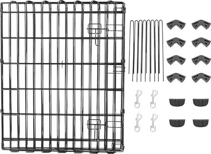 Amazon Basics Foldable Octagonal Metal Exercise Dog Playpen - Indoor/Outdoor, Single Door, Small (8 Panels, 24 x 30), Easy to assemble and store, 30" - Small, , Black-PawvioPets