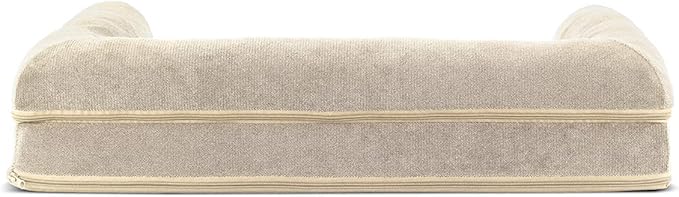 FurHaven Soft, Orthopedic Foam Sofa Dog Bed with Washable & Removable Cover - Sherpa/Chenille - Cream, Dogs Up to 35 lbs - Medium-PawvioPets