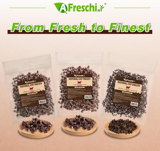 Afreschi Natural Cat Treats Turkey & Chicken & Mackerel W Shape 6 oz, All-Natural, High-Protein, Grain-Free, Healthy, Low-Fat, Easily Digestible-PawvioPets