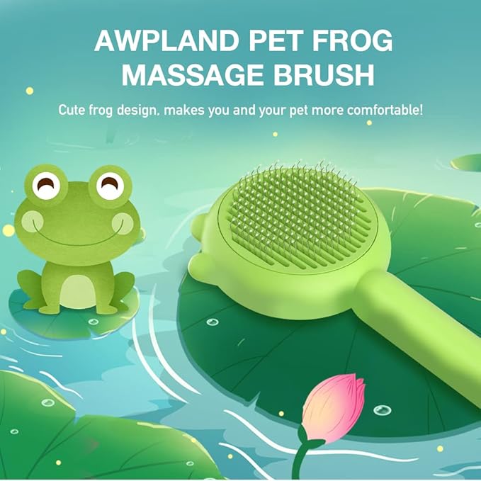 Dog Brush for Short or Long Haired Dogs, Frog Shape Dog Brush with Release Button, Dog Hair Brush Dog Grooming Deshedding Brush for Dog Kitten Rabbit Massage Removes Loose Fur-PawvioPets