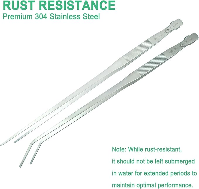 2pcs 18.9 inch Aquarium Tweezers with Hanger, 2025 New Extra Long Feeding Tongs, Stainless Steel Large Aquascape Tools for Fish Tank, Terrarium，Aquascaping, Reptile Snake (Curved & Straight)-PawvioPets