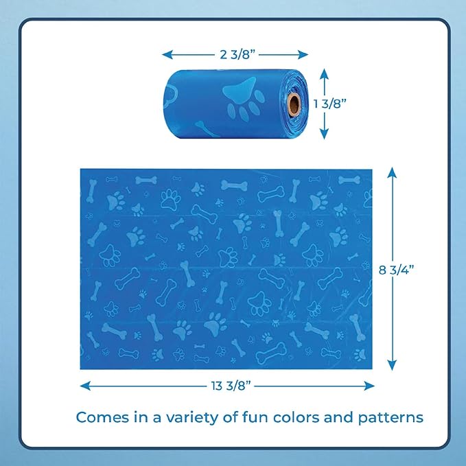 Best Pet Supplies Dog Poop Bags (240 Bags) for Waste Refuse Cleanup, Doggy Roll Replacements for Outdoor Puppy Walking and Travel, Leak Proof and Tear Resistant, Thick Plastic - Blue (Unscented)-PawvioPets