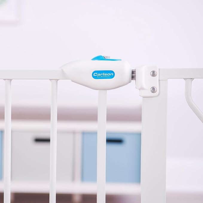 Carlson Extra Wide Walk Through Pet Gate with Small Pet Door, Includes 4-Inch Extension Kit, Pressure Mount Kit and Wall Mount Kit,White-PawvioPets