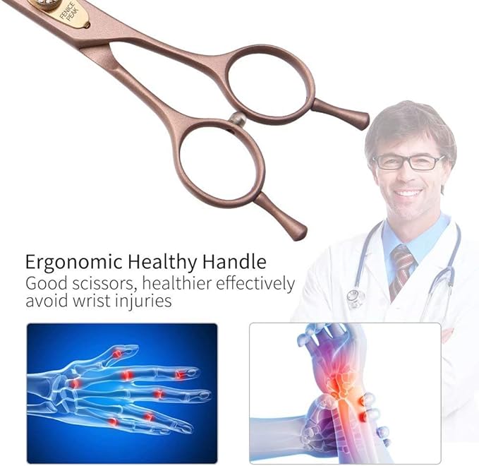 Fenice Peak Professional Curved Dog Grooming Scissors 8'' Rose Gold 440C Stainless Steel Pet Cutting Shears Safety Trimming Shearing for Dogs Cats-PawvioPets