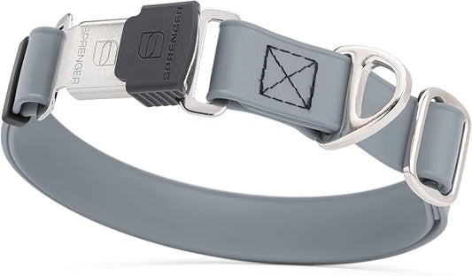 Dogline Biothane Waterproof Dog Collar with Herm Sprenger Black Stainless Steel Quick Release Buckle – Heavy Duty Tactical Durable Collar for Dogs – Comfortable and Safe Pet Collar W 1" L 15-25" Gray-PawvioPets