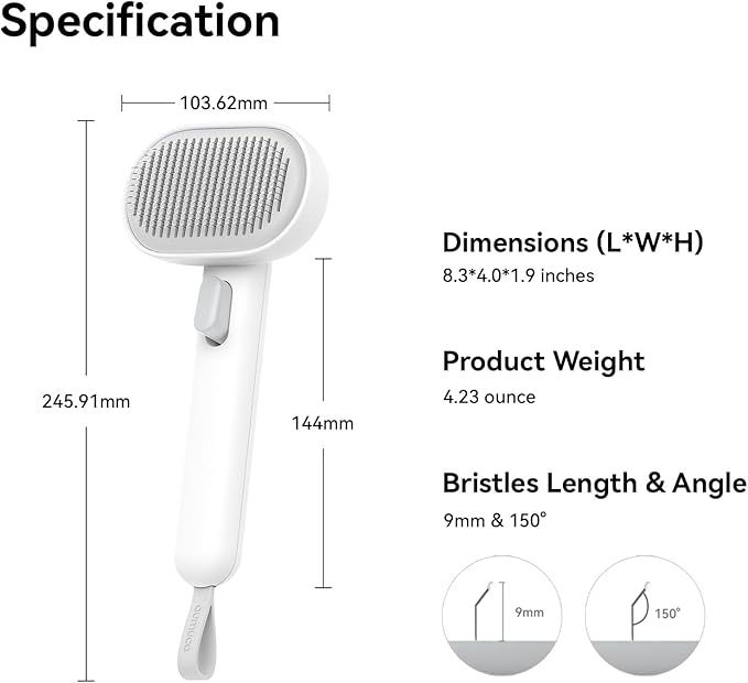 Aumuca Cat Brush for Shedding, Cat Brushes for Indoor Cats, Cat Brush for Long or Short Haired Cats, Cat Hair Brush Cat Grooming Deshedding Brush for Dog Kitten Horse Massage Removes Loose Fur, White-PawvioPets