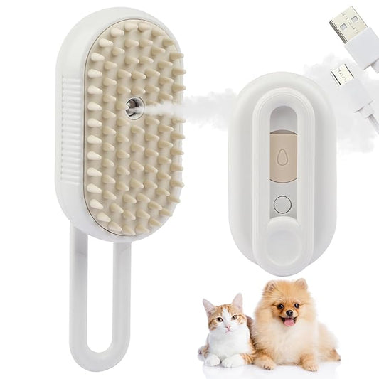 6 in 1 Cat Steam Brush for Shedding, Portable Anti-Static Grooming Comb for Cats & Dogs, Steam Misting Water Brush, Self-Cleaning Pet Hair Remover, Indoor Cat Spray Brushes for Cats & Dogs-PawvioPets