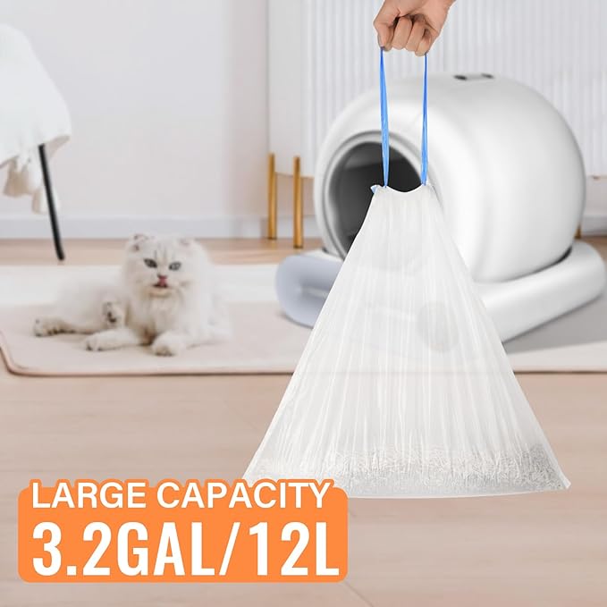Cat Litter Bags, 80 Pieces Litter Box Liners for Automatic Cat Litter Box Self Cleaning, 4 Rolls 18 x 18 inches Robot Drawstring Bags, White-PawvioPets