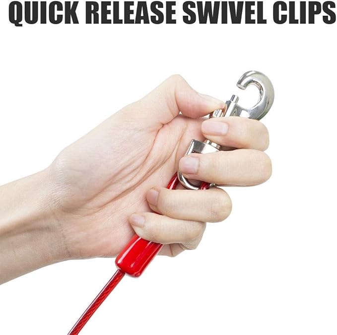 BV Dog Tie Out Cable 30 Feet - Heavy Duty Dog Lead Up to 125 Pounds - Reflective & Rust-Free with Quick Release Swivel Clips & 360° Rotating Clasp - Tangle-Free Dogs Runner for Yard (Red, Single)-PawvioPets