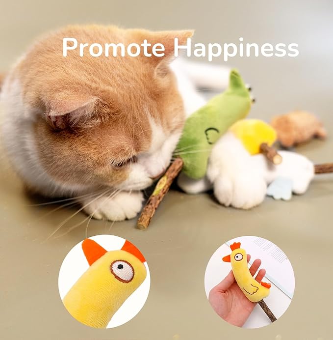 4-Piece Catnip Toys with Valerian Stick Catnip Toys with Various Cute Animal Styles, Plush Cat Toys for Indoor Cats, Cat Chew Toys Kitten Toys-PawvioPets