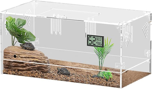 Acrylic Tarantula Enclosure, Reptile Terrarium Breeding Tank w/Temperature Hygrometer,Habitat Reptiles Feeding Box Isopod Terrarium Cage for Insect Lizard Home Office (Reptile-Tank-L(Tray))-PawvioPets