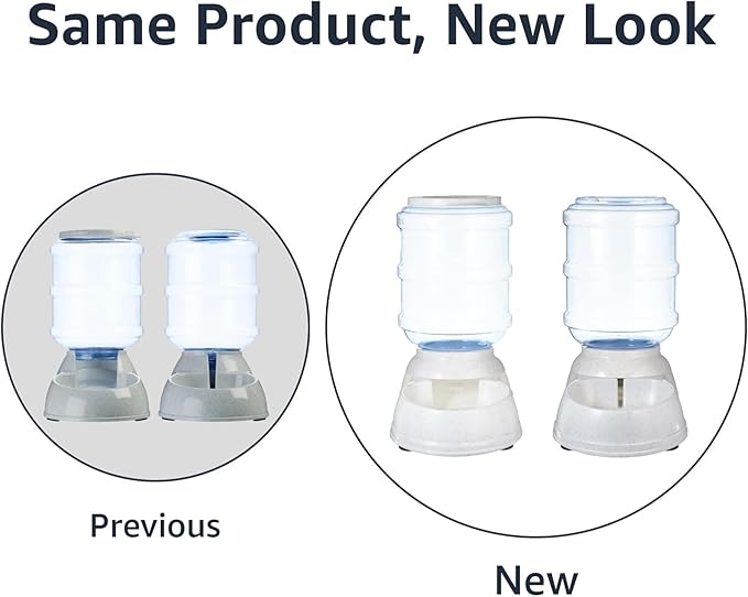 Amazon Basics Automatic Dog Cat Water Dispenser Gravity Feeder Set, Pack of 2, Small, 6-Pound Food Capacity, 1-Gallon, Gray-PawvioPets