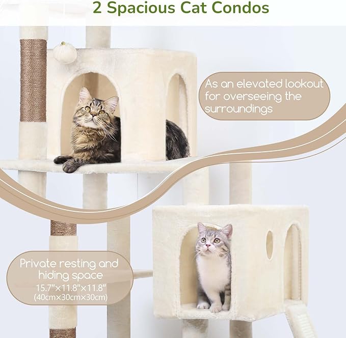 Globlazer Heavy Duty Cat Tree Tower, 70inch Sturdy Cat Tree for Indoor Cats Sturdy Large Cat Tower with Scratching Post and Scratching Board, Hammock, Cat Condo for Adult Cats Kittens, F70 Pro, Beige-PawvioPets