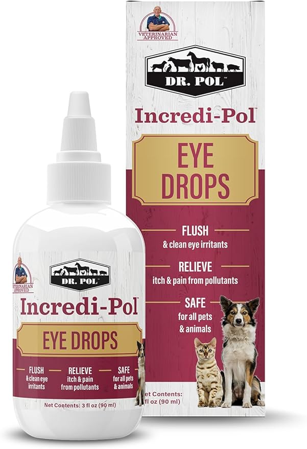Dr. Pol Incredi-Pol Eye Drops for Dogs, Cats, and All Animals - Dog Eye Drops to Flush and Clean Away Eye Irritants - Gentle Care and Soothing Relief for Eye Discomfort - 3 Fluid Ounces-PawvioPets
